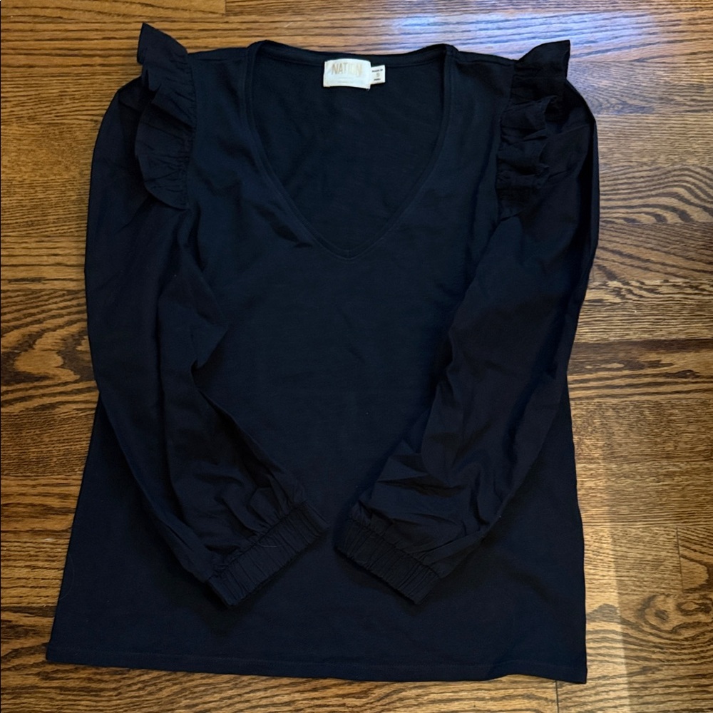 Nation LTD black ruffle tee shirt small